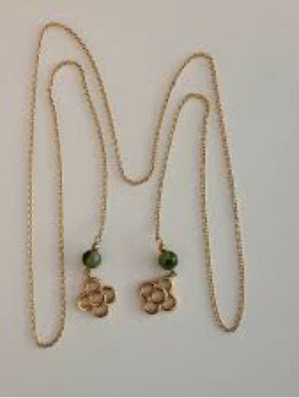 Gold Flower Drop Lariat Necklace Green Bead Gold Clover Women Jewelry 30”